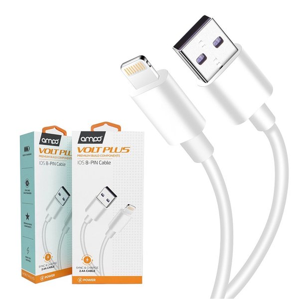Ampd Volt Plus Premium USB A to Apple Lightning Data Cable 3ft White AA-VOLTPLS-01-LIGHTNING